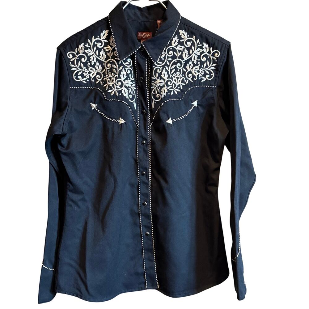 Vtg Lifestyle Brand Black Pearl Snap Button Up NWT SIZE L